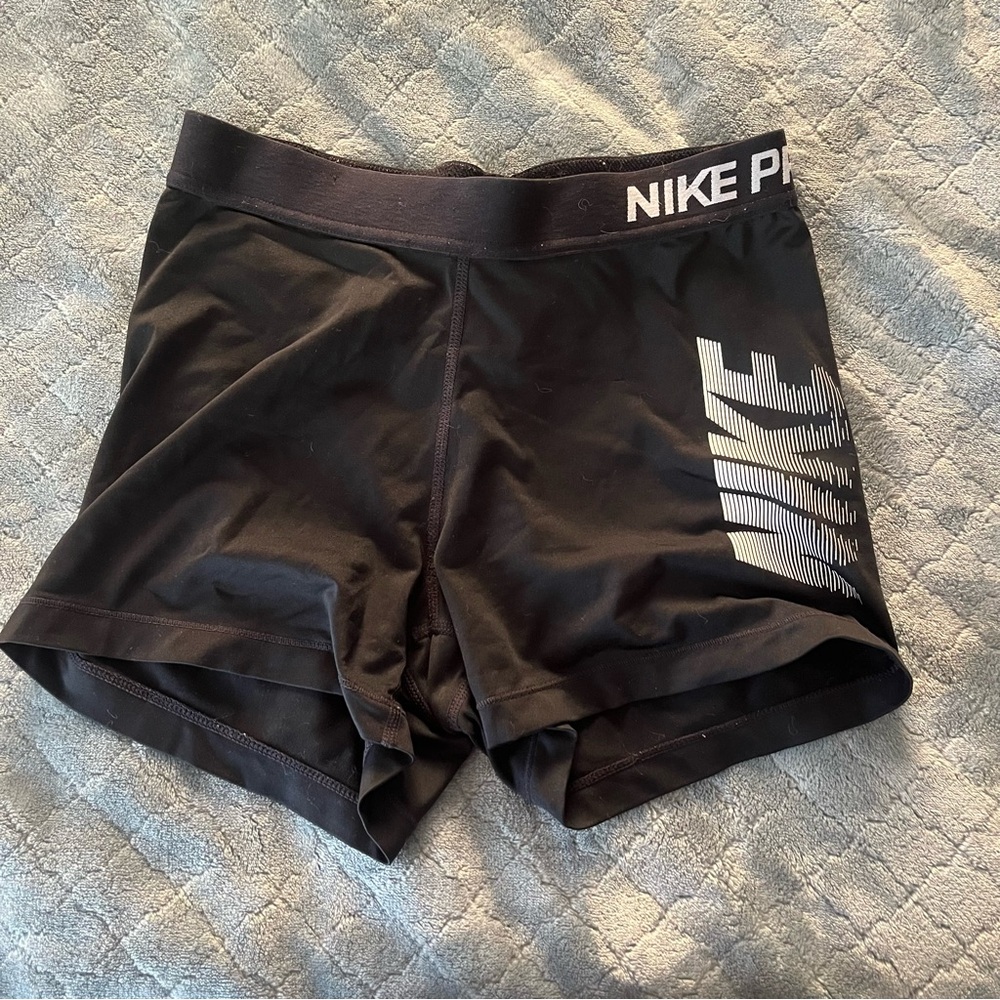 Nike Pro Women‎ Black Compression Shorts Graphic Logo Athletic Spandex Size M
